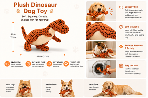 Dinosaur Plush Squeaky Dog Toy